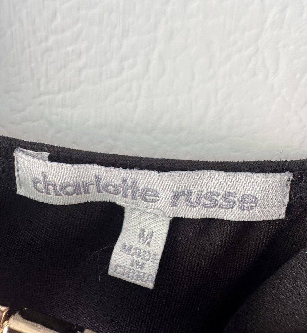 Charlotte Russe Black Bodycon Gold Buckle Dress M - Picture 5 of 7